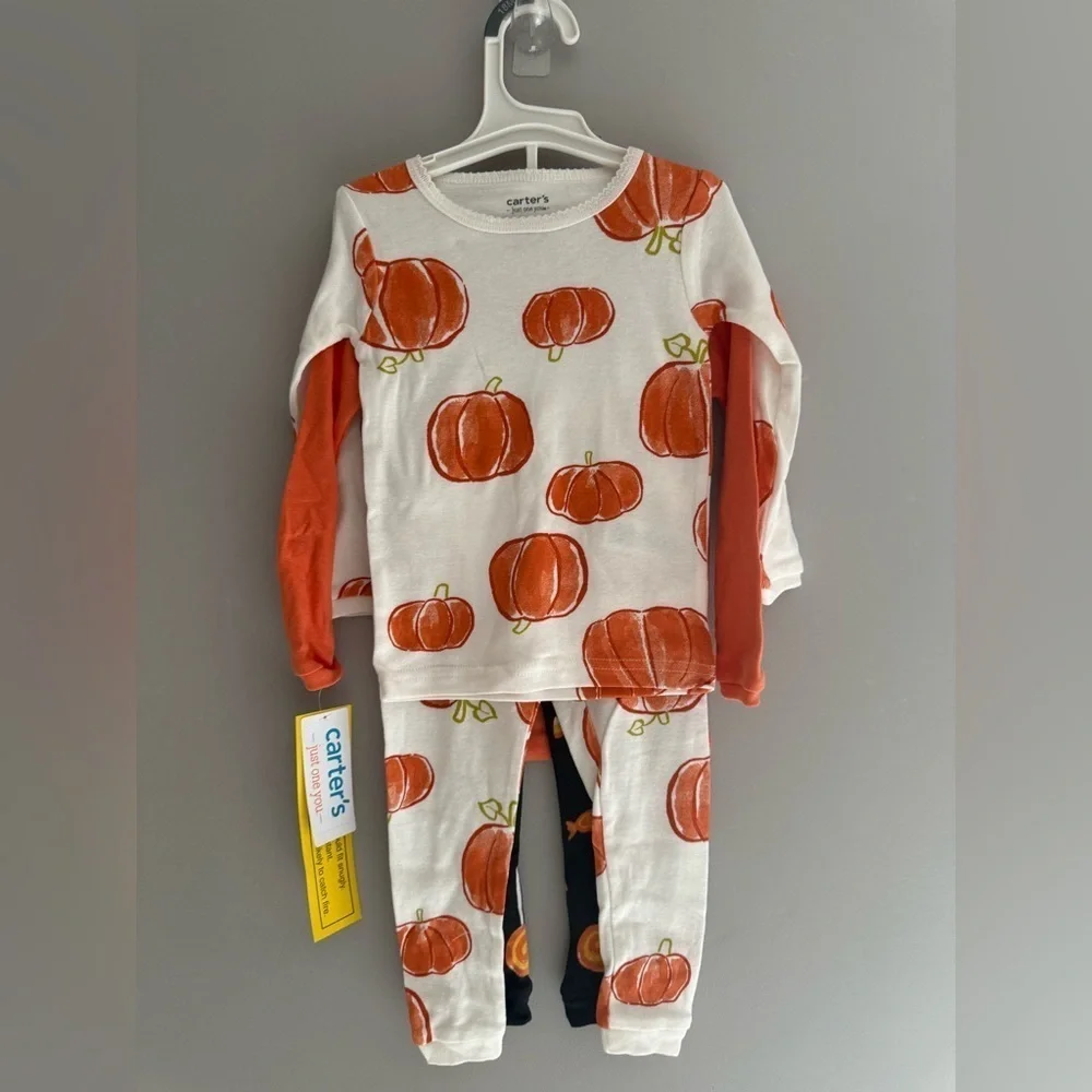 Carters Halloween Ghost Pumpkin Fall Pajama Matching Sets SZ 18M New 100% Cotton